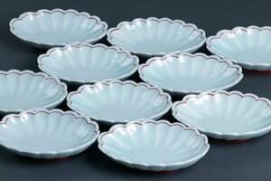 【うつわ】『 青白磁輪花変り皿 10客 10333 』 10個組 料亭 日本料理 懐石 会席 和食器 うつわ 器 角皿 焼物 陶器 磁器 陶磁器