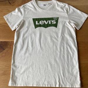 送無料 極美品 Levi’s LEVIS リーバイス ボックスロゴプリントTシャツ ベージュ杢 Mサイズ オリジナル レッドタブ シングルステッチ