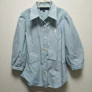 ラルフローレン　130　ブラウス ストライプ　青　シャツ　ブルー　長袖　7分袖　綿　トップス　羽織り　女の子　130cm　130センチ　