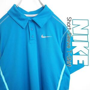 NIKE 古着 ブルー ポロシャツ 水色 ナイキ テニス スウォッシュ ロゴ