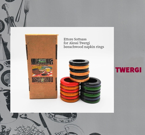 ＜Sottsass Collection＞当時物アレッシィTwergiシリーズ＿木製ナプキンリングセットCO0240＿エットーレ・ソットサス