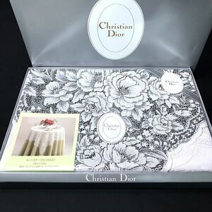 未使用保管品　Christian Dior(クリスチャンディオール)レーステーブルクロス　パルファム　ロゴ刺繍　テーブルセンター