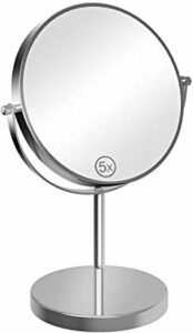 ホワイト Medium 2021年最新版 卓上ミラー 5倍拡大鏡 女優ミラー 卓上 鏡 化粧ミラー 化粧 真実の鏡 両面化粧鏡 (6968