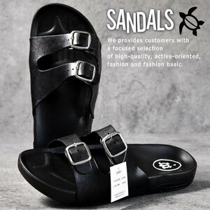 サンダル メンズ 軽量 バックル 調整可能 靴 シューズ 履物 ちょい履き 19H12 L(約26.0cm～26.5cm) ブラック 新品 1円 スタート