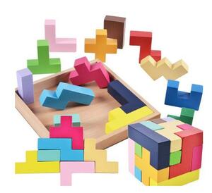 送料無料 木製知育玩具 形合わせ パズル 立体 テトリス ブロック 木製おもちゃ 玩具