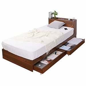 WLIVE ベッド ベッドフレーム すのこベッド 収納付き 引き出し付き 木製 棚付き 宮付き Brown シングル ‐ 収納式