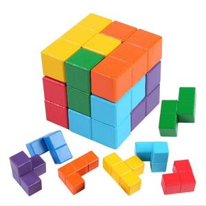 立体　パズル テトリス　モンテッソーリ教育　カラフル　木製　知育玩具