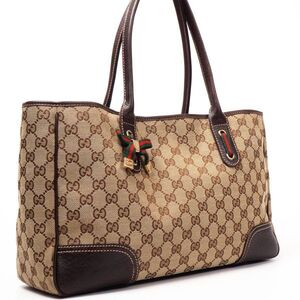 【極美品】グッチ GUCCI シェリーライン トートバッグ ハンドバッグ リボン キャンバス レザー レディース ブラウン 0445
