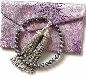 花珠貝パール 数珠 女性用 8mm黒貝パール 数珠袋付き 全ての宗派で使える 女性用念珠