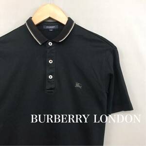 バーバリーロンドン BURBERRY LONDON ポロシャツ 半袖 トップス 日本製 ホースロゴ 三陽商会 ブラック 黒 メンズ Mサイズ £▽