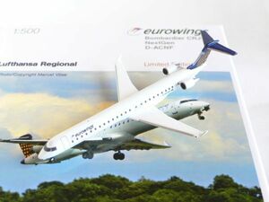 1/500 ルフトハンザ航空　リージョナル ボンバルディア CRJ900 D-ACNF eurowings HERPA　限定品　短距離輸送用ターボファンエンジン航空機