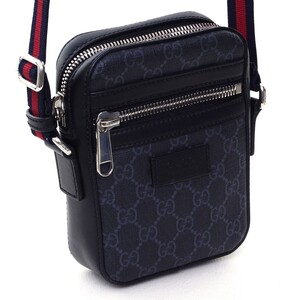 【極美品】 グッチ GUCCI GGスプリームキャンバス メッセンジャーバッグ ショルダーバッグ ブルー系 レディース メンズ 定価約12万 E0149
