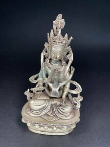 仏像 金剛薩護法像 シルバ銅造製 チベット密教 歓喜仏 金運 雙運 開運 偏財運 仏教美術 中古品