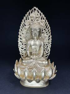 蓮花座仏像仏像 仏教美術品 銅製 塗金釋迦如來仏像 中古供養美品 古美術品 サイズ：高さ23cm 幅さ12.5cm 重1533g