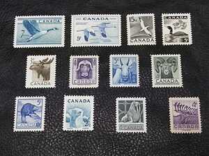 外国切手 コレクション カナダ 1950年代発行 野生動物 12点 ヘラジカ シロクマ ビーバー セイウチ 水鳥 水牛？ など♪ animal wildlife　