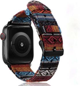 【2】 42/44mm Apple watch アップルウォッチバンド 織布ストラップ 交換バンド インディオ風 ブルー系 長さ2