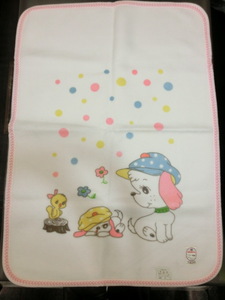 【昭和レトロ】ベビー毛布 85×120㎝ カシミロン 犬 ピンク 日本製