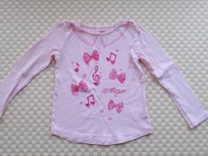 美品　メゾピアノ　130サイズ　長袖Tシャツ　長袖カットソー　ピンク　音符　リボン　子供服　キッズ　女の子　キラキラ　ラメ　スター