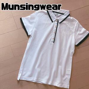 Munsingwear マンシングウェア レディース Mサイズ 半袖シャツ 半袖ポロシャツ ゴルフウェア 襟ライン 袖ライン 白 ホワイト 半袖シャツ