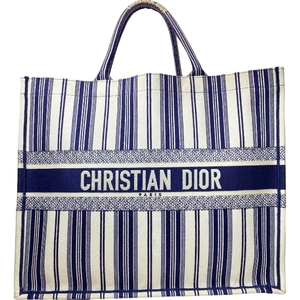 Christian Dior ディオール ブックトート ラージ ストライプ トートバッグ ハンドバッグ キャンバス ロゴ柄 ホワイト ブルー