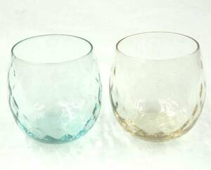 1,000円即決 ■ スインググラス おきあがりこぼしのグラス グリーン/イエロー コップ 色ガラス ■ 2点まとめて