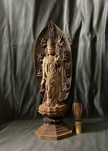 高45cm 仏教工芸品　総楠製　井波彫刻　極上彫　木彫仏像　日光菩薩立像