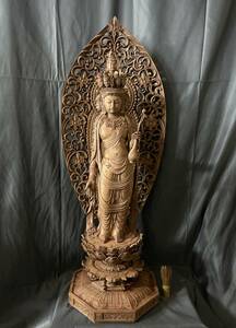 特大型高91cm 井波彫刻　仏教工芸品　総楠製　極上彫　木彫仏像　十一面観音菩薩立像