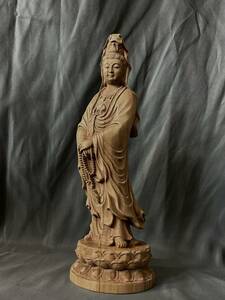 井波彫刻　仏教工芸品　楠材製　極上彫　木彫仏像　聖観音菩薩立像