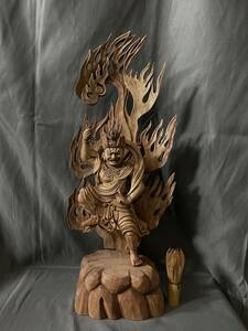 大型55cm 仏教工芸品　総楠製　井波彫刻　極上彫　木彫仏像　蔵王権限立像