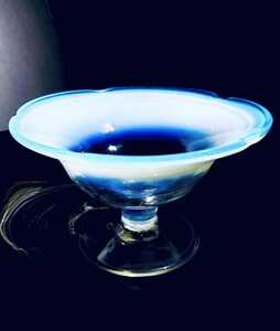輪花型 青縁乳白 レトロ氷ガラスコップ