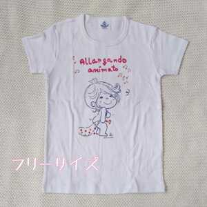 【未着用】水森亜土 タオルを持った女の子柄★Tシャツ フリーサイズ