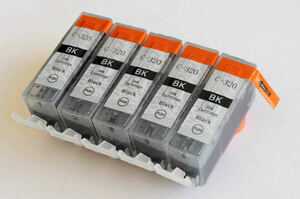 BCI-320 キャノン対応 汎用互換インク カートリッジ ICチップ付 PGBK(顔料ブラック)5本セット [008]