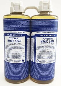 DR.BRONNERS ドクター・ブロナー MAGIC SOAP マジックソープ 洗顔料/ボディソープ ペパーミント 739ml 2本セット