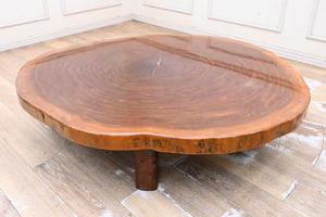 KW22 激重 巨木 御神木級 輸出規制 緻密材 モンキーポッド 天然木 一枚板 無垢 ローテーブル 座卓 円卓 リビングテーブル ウォールナット調