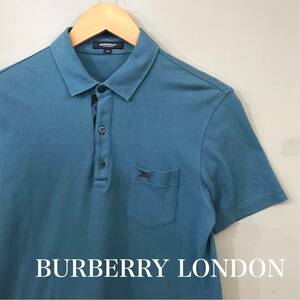 バーバリー ロンドン BURBERRY LONDON 半袖 ポロシャツ 鹿の子 ホースロゴ 刺繍 三陽商会 日本製 藍色 ネイビー メンズ Mサイズ £△