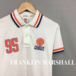 フランクリンマーシャル FRANKLINMARSHALL ポロシャツ 半袖 バックプリント イタリア製 鹿の子 襟 ロゴ刺繍 ホワイト Sサイズ メンズ ♭▽