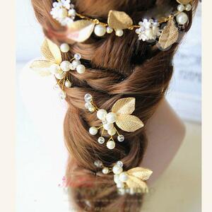 ヘアアクセサリー パール髪飾り かんざし ヘッドドレス 花柄ヘアピン 4点セット ゴールド 結婚式
