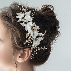 ヘアアクセサリー 髪飾り ヘッドドレス 女の子 花柄ティアラ カチューシャ 和装　ホワイト　和装小物