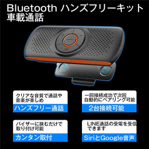 HF-KIT01 ハンズフリーキット 車載通話 ワイヤレス Bluetooth スピーカー LINE通話 内蔵マイク GPSナビ音声案内 TFカード 磁気式 Siri対応