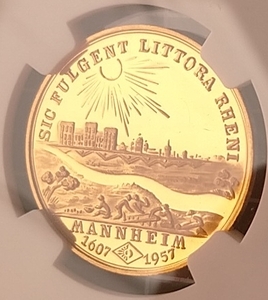 世界最高鑑定・世界唯一品　１９５７年　ドイツ　マンハイム　都市景観４ダカットサイズ金メダル　ＰＦ６５ＵＣ（ＮＧＣ）