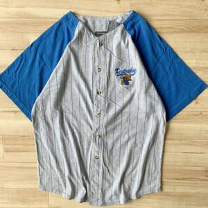 Kentucky ケンタッキー 刺繍ロゴ ベースボールシャツ コットン ブルー カレッジロゴ グレーストライプ pro edge ビンテージ