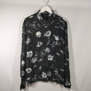 エイチアンドエム H&M シャツ 花柄 ツートン バイカラー 長袖 XL 黒 ブラック メンズ 中古 /CH