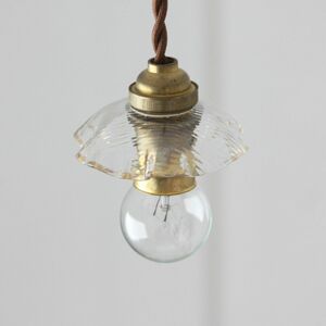 フランス 小さなフリル 金縁ペンダントライト アンティーク ガラス ミニ 吊り下げランプ シェード 照明 