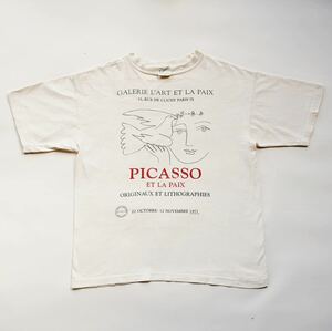 90s ピカソ picasso 平和の鳩 ドローイング Tシャツ アートパブロピカソ アートTシャツ