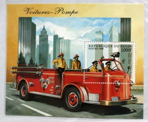 海外切手　自動車切手　ベナン　消防車　１９９８年　　F.1