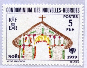 海外切手　ニューヘブリディーズ諸島　クリスマス切手　５FNH　１９７９年　　F.3
