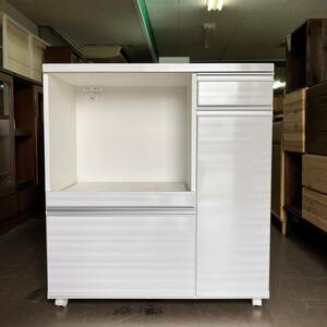 ステンレスキッチンカウンター 90幅 白木目 食器棚レンジラック 収納 カップボード ホワイト 棚 キッチンラック レンジボード