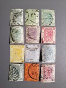 旧中国香港の古い切手12枚済