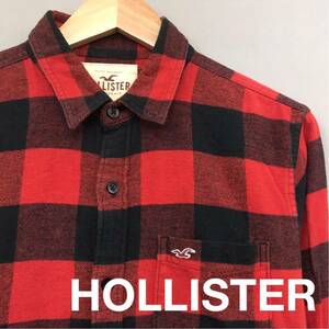 ホリスター HOLLISTER ネルシャツ 長袖 ブロックチェック カモメロゴ 胸ポケット レッド ブラック 赤 黒 メンズ 男性用 Mサイズ ∬▼