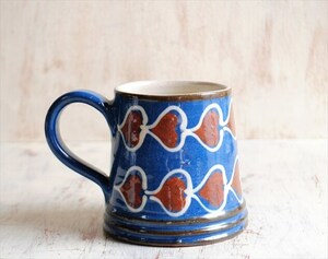 デンマーク製 Abbednaes Potteri 陶器のマグカップ ブルー ネイビー ハート 北欧食器 ビアマグとしても アンティーク it1879
